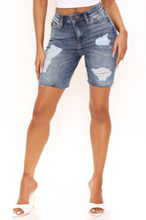 Call Me Stretch Denim Bermuda Shorts - Medium Blue Wash Ins Street